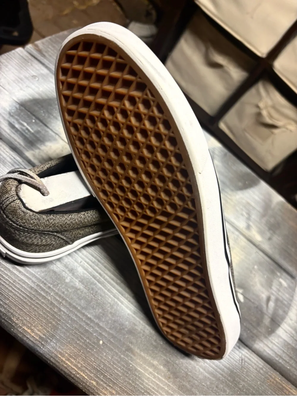 Vans Slip Ons Gray & black slip-on sneakers with textured fabric M9.5